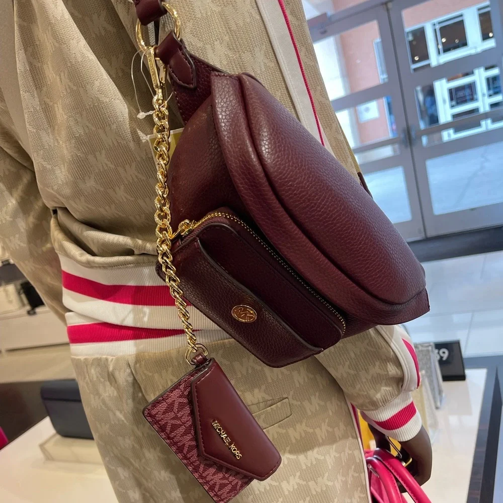 Michael Kors Maisie 2 In 1 Small Leather Waist pack Fanny pack Bag (Oxblood) MK
